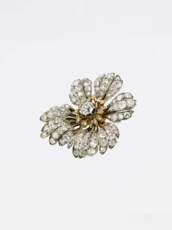 Broche fleur ancienne or argent diamants taille ancienne