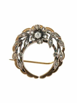 Broche Fleur Ancienne Or/Argent et Diamants.