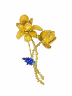 Broche fleur années 70 or jaune émail