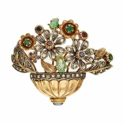 Broche fleur avec diamants et pierres précieuses