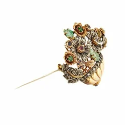 Broche fleur avec diamants et pierres précieuses