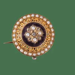 Broche Fleur d'améthyste Perles Diamants