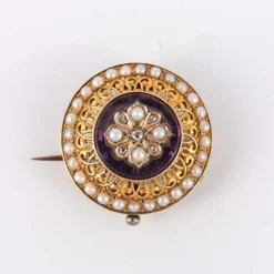 Broche Fleur d'améthyste Perles Diamants