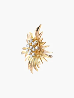 Broche Fleur, Diamants & Or Jaune