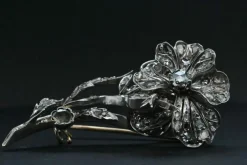 Broche Fleur En Or Blanc Ornée De Diamants