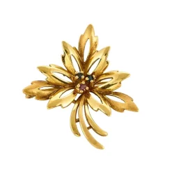 Broche Fleur en or jaune, saphir et rubis