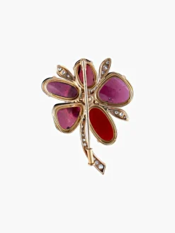 Broche Fleur Grenats & Diamants, Or Jaune