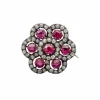 Broche Fleur Or Jaune Argent Rubis Birmans Diamants