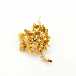 Broche "Fleur" Or Jaune Diamants et Rubis