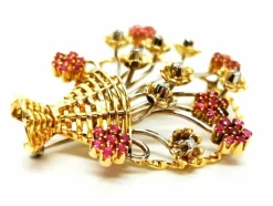Broche Fleur Or jaune Rubis