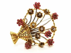 Broche Fleur Or jaune Rubis