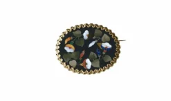 Broche Fleur Pietra Dura or jaune