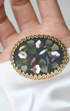 Broche Fleur Pietra Dura or jaune