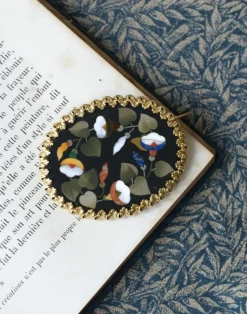 Broche Fleur Pietra Dura or jaune
