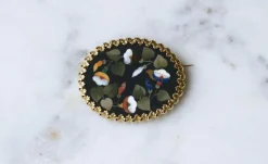 Broche Fleur Pietra Dura or jaune