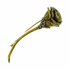Broche Fleur Rose en or jaune, Diamants Naturels