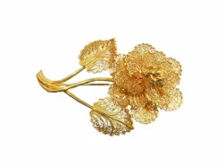 Broche fleur travail filigrane , or jaune