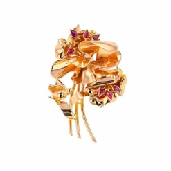 Broche fleurs spinelles en or jaune 12 g