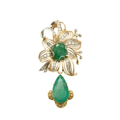 Broche florale Emeraudes Diamants