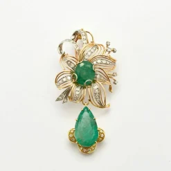 Broche florale Emeraudes Diamants