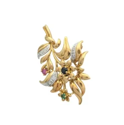 Broche florale en or jaune