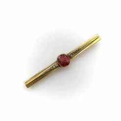 Broche française en or 18 carats avec tourmaline et diamants sertis clos