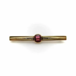 Broche française en or 18 carats avec tourmaline et diamants sertis clos