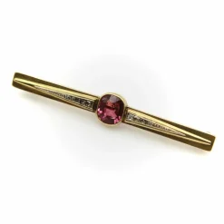 Broche française en or 18 carats avec tourmaline et diamants sertis clos