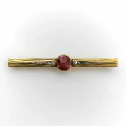 Broche française en or 18 carats avec tourmaline et diamants sertis clos