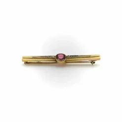 Broche française en or 18 carats avec tourmaline et diamants sertis clos