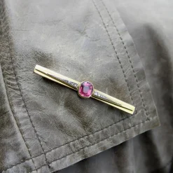 Broche française en or 18 carats avec tourmaline et diamants sertis clos