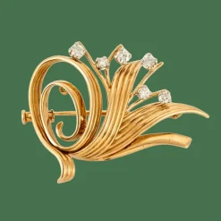 Broche gerbe en or jaune platine et diamants