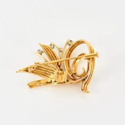 Broche gerbe en or jaune platine et diamants