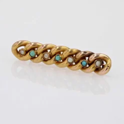 Broche gourmette perles fines et verres turquoise