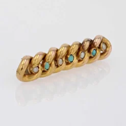 Broche gourmette perles fines et verres turquoise