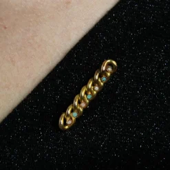 Broche gourmette perles fines et verres turquoise
