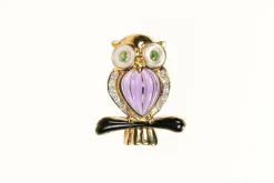 Broche Hibou Années 70 or jaune, pierres multiples, diamants