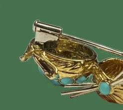 broche lapin or jaune turquoises rubis