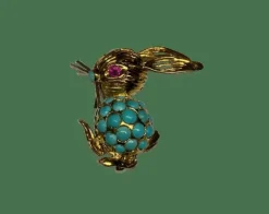 broche lapin or jaune turquoises rubis