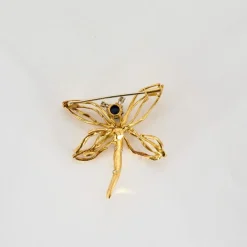 Broche Libellule or jaune et blanc, diamants et cabochon de saphir