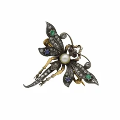 Broche libellule XIXe or jaune argent