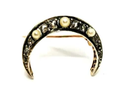 Broche Lune Or jaune Perle