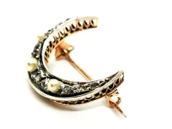 Broche Lune Or jaune Perle