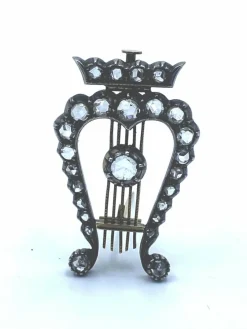 Broche Lyre Or Argent Diamants