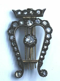 Broche Lyre Or Argent Diamants
