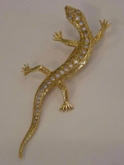 Broche Lézard, Or Jaune & Diamant