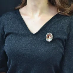 Broche émail habillé et son entourage de diamants