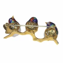 Broche émaillée en Or jaune et perle