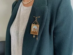 Broche Médaillon Or Rose Verre églomisé