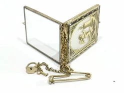 Broche Médaillon Or Rose Verre églomisé